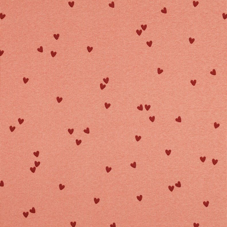 Rippenjersey verstreute Herzen | Poppy Fabrics – lachs/dunkelrot, image number 1