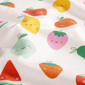 Baumwolljersey glückliches Obst – wollweiss/pfirsichorange, 