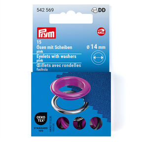Ösen mit Scheiben [15 Stück | Ø 14 mm] | Prym – pink/silber metallic, 