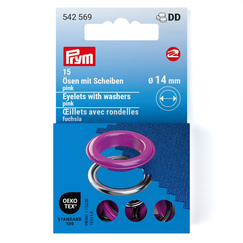 Ösen mit Scheiben [15 Stück | Ø 14 mm] | Prym – pink/silber metallic,  image number 1