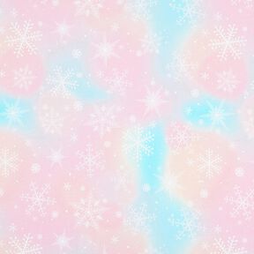 Baumwolljersey Schneeflocken Aquarell Farbverlauf | Glitzerpüppi – eisblau/rosé, 