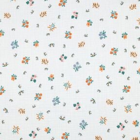 Musselin/ Doppel-Krinkel Gewebe Blümchen | Poppy Fabrics – elfenbein/pfirsichorange, 