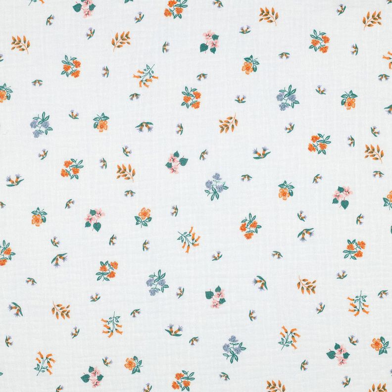 Musselin/ Doppel-Krinkel Gewebe Blümchen | Poppy Fabrics – elfenbein/pfirsichorange,  image number 1