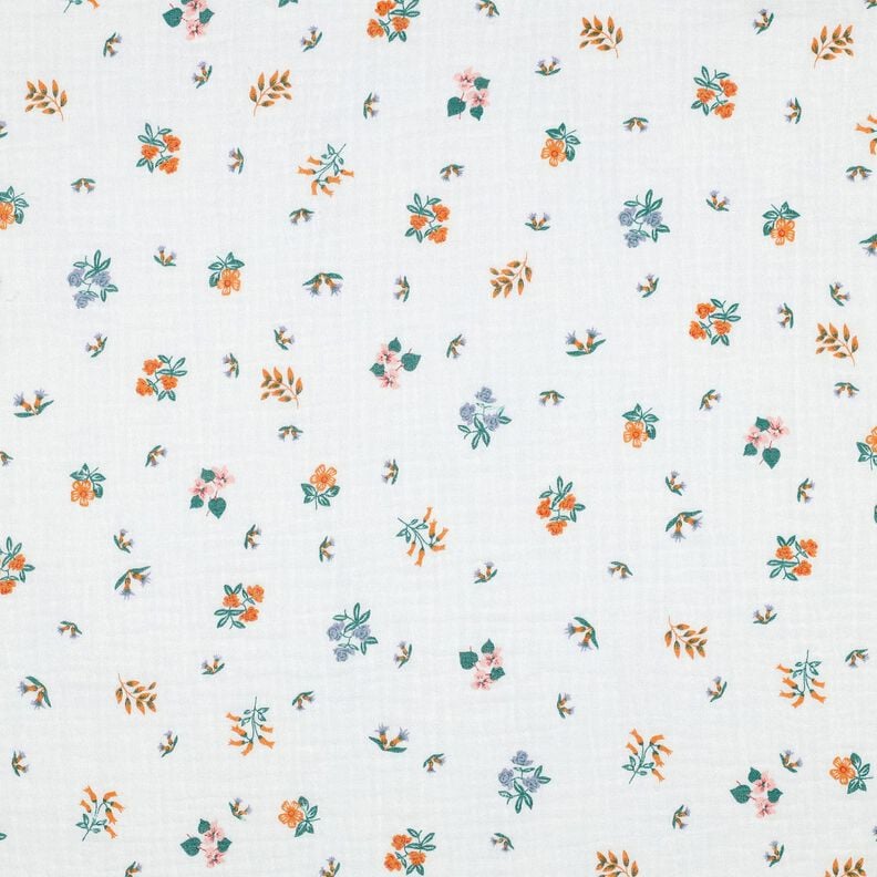 Musselin/ Doppel-Krinkel Gewebe Blümchen | Poppy Fabrics – elfenbein/pfirsichorange, image number 1