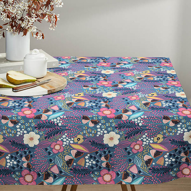 Baumwollstoff Cretonne Schmetterlinge und Blüten – blaugrau/pink,  image number 5