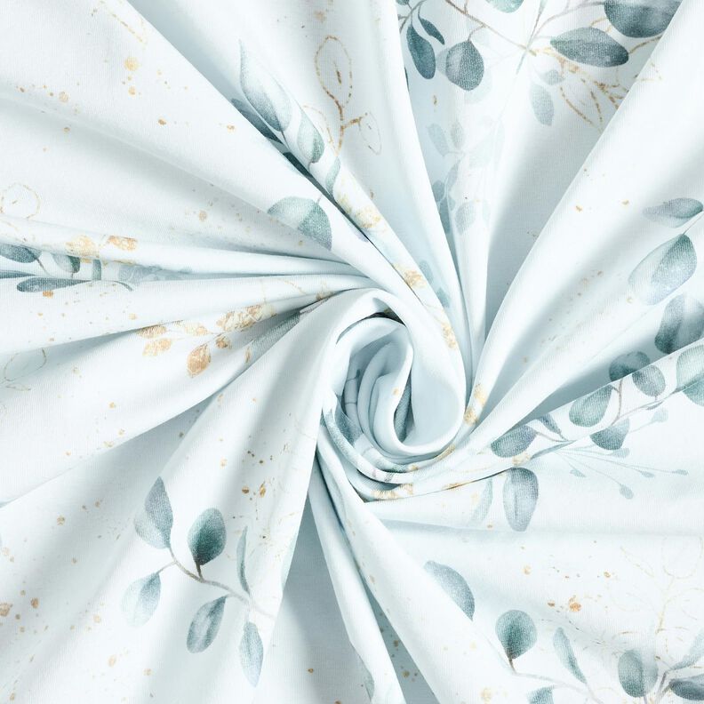 Baumwolljersey Eucalyptus | Glitzerpüppi – weiss/taubenblau,  image number 3