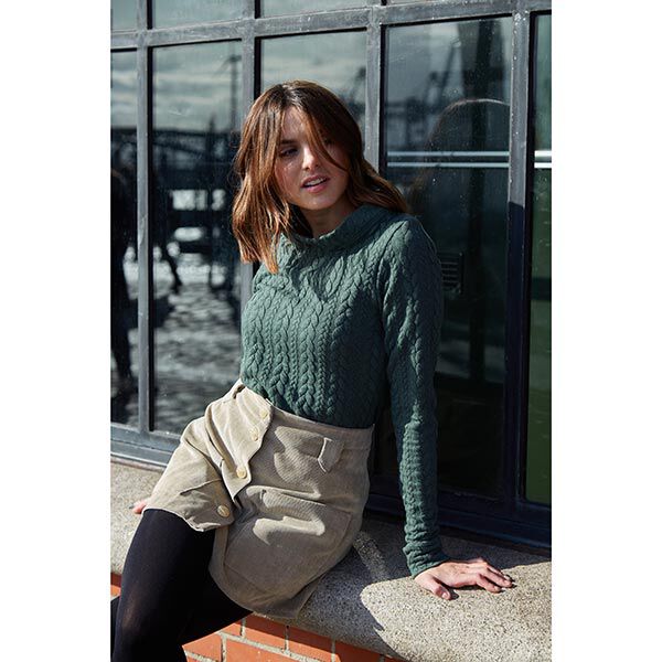 Jerseyjacquard Cloqué Zopfmuster – dunkelgrün, image number 6