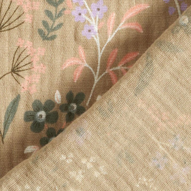 GOTS Musselin/ Doppel-Krinkel Gewebe Frühlingsblumenwiese | Poppy Fabrics – dunkelbeige,  image number 4