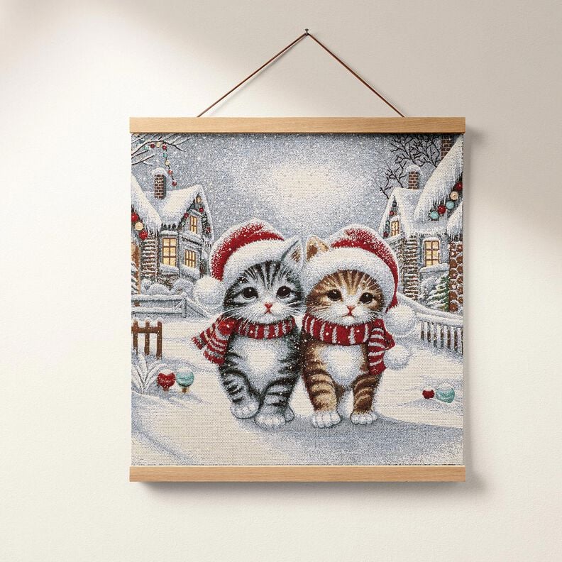 Dekopanel Gobelin weihnachtliche Katzen – hellblau/karminrot,  image number 6