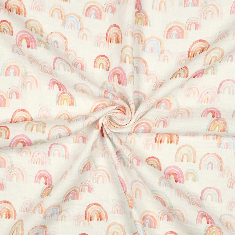 Musselin/ Doppel-Krinkel Gewebe bunte Regenbögen Digitaldruck | Poppy Fabrics – elfenbein/lachs,  image number 3