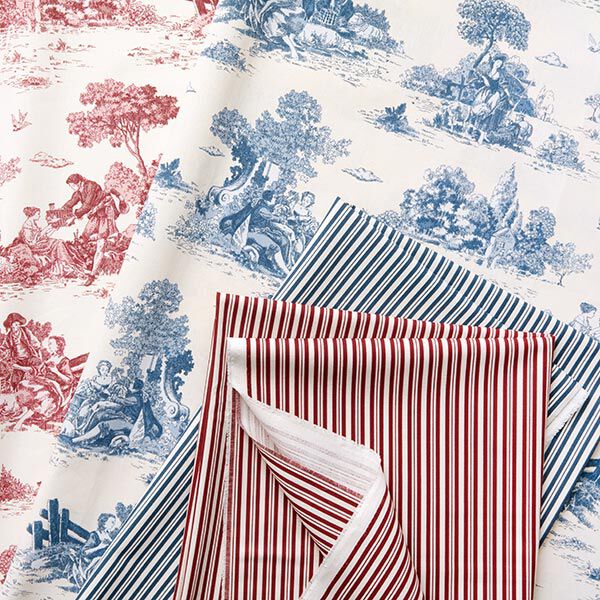 Dekostoff Halbpanama elegante Streifen – bordeauxrot/wollweiss