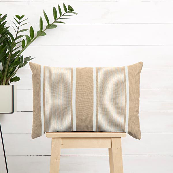 Outdoorstoff Canvas Streifenmix – beige/weiss, image number 9