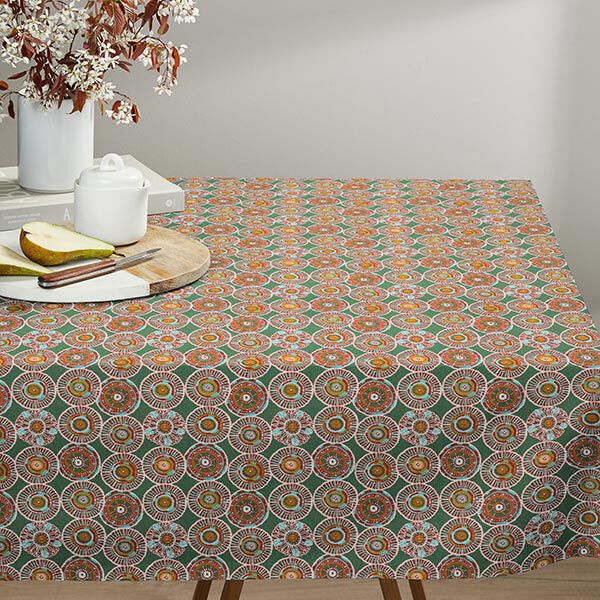 Baumwollstoff Cretonne Ethno Kreise – grün | Reststück 50cm
