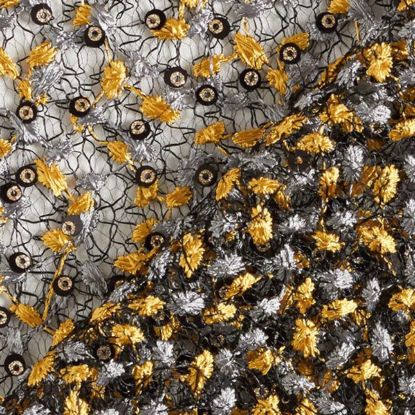 Spitzenstoff Blumenranken & Pailletten – schwarz/gold, image number 4