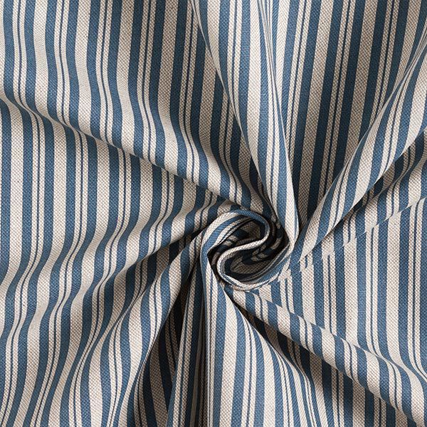 Dekostoff Halbpanama feine Streifen – jeansblau/natur