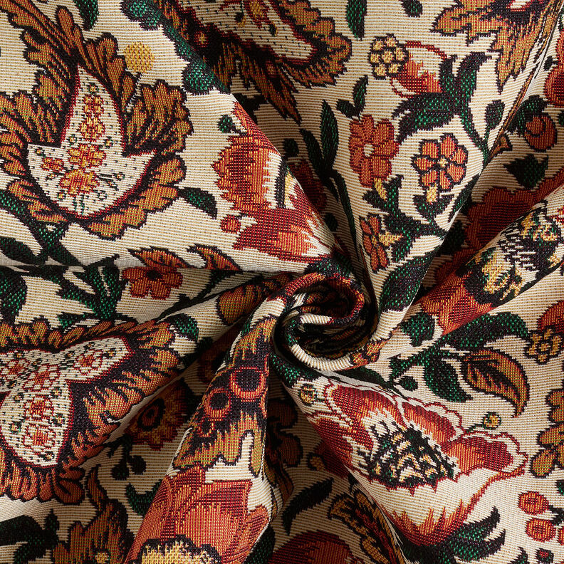 Dekostoff Gobelin Retro floral – hellbeige/kupfer, image number 4