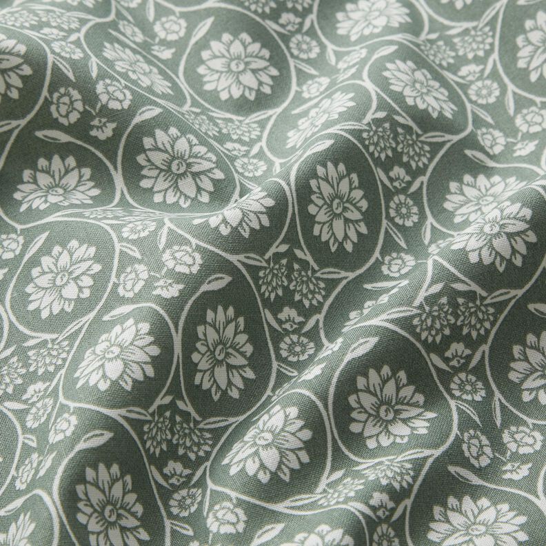 Baumwollstoff Cretonne Blumen und Ranken – schilf/weiss,  image number 2