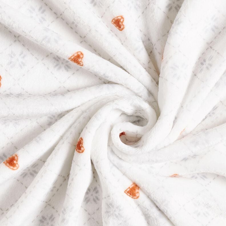 Kuschelfleece Rauten und Herzen – elfenbein/kupfer, image number 3