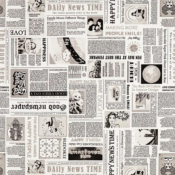 Dekostoff Halbpanama Retro-Zeitung – weiss/schwarz,  image number 1