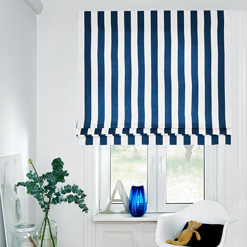 Dekostoff Baumwollköper Streifen – weiss/indigo,  image number 6
