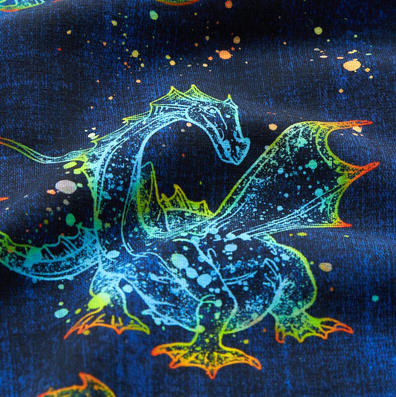 Baumwolljersey Regenbogendrache Denim-Look | Glitzerpüppi – schwarzblau/indigo,  image number 2