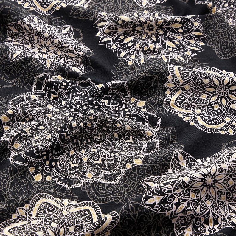 Baumwolljersey Mandalas | Glitzerpüppi – schwarz/silbergrau,  image number 2