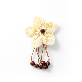 Applikation Stoffblume mit Holzperlen – hellgelb/braun, 