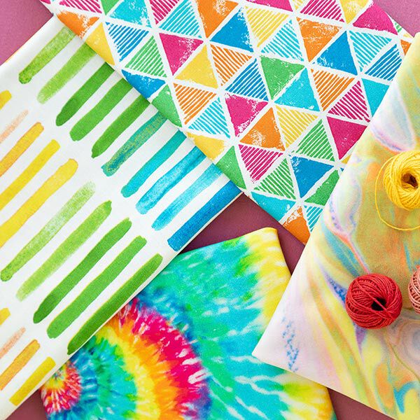 Dekostoff Halbpanama Regenbogenstreifen – weiss | Reststück 100cm
