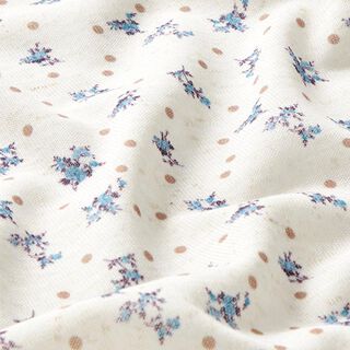 Feinstrickstoff Rosenzweige – weiss/blau, 