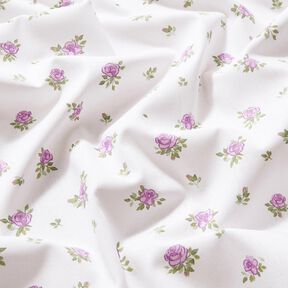 Baumwollpopeline zarte Rosen – lavendel/weiss, 