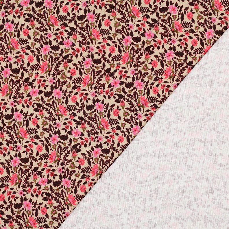 French Terry Sommersweat kleine Blumen Digitaldruck – cashew/intensiv pink, image number 4