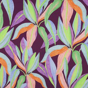 Baumwollsatin Blätter Digitaldruck | Poppy Fabrics – aubergine/hellgrün, 
