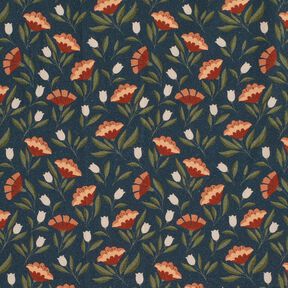 Baumwollstoff Popeline filigrane Blüten – schwarzblau/terracotta, 