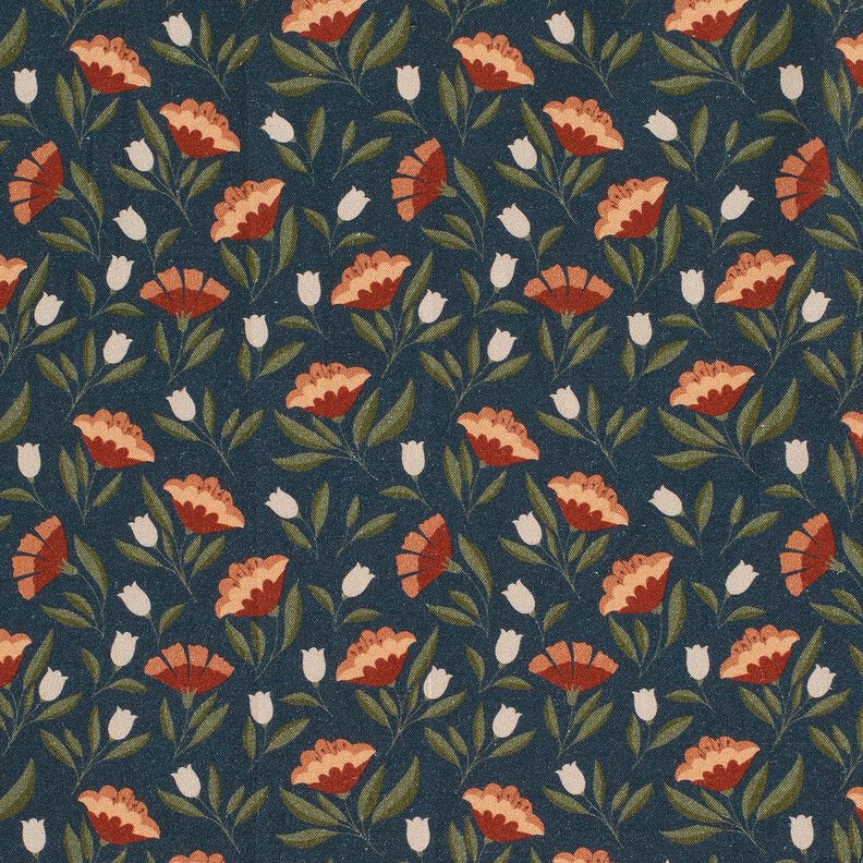 Baumwollstoff Popeline filigrane Blüten – schwarzblau/terracotta,  image number 1