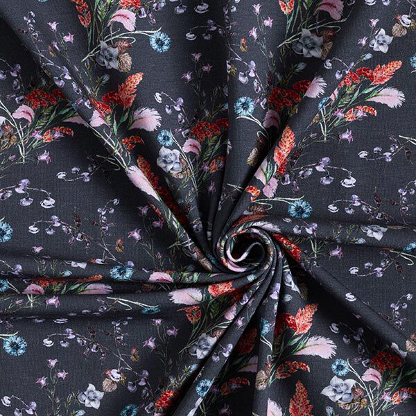Baumwolljersey Wiesenblumen Digitaldruck – nachtblau | Reststück 50cm