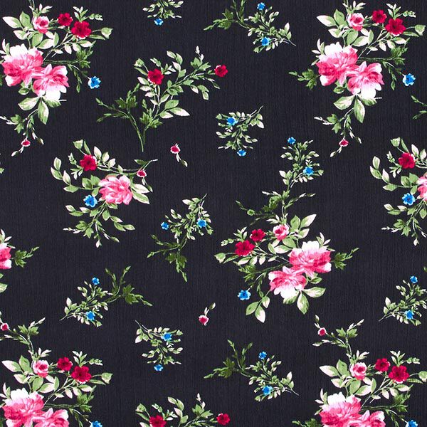 Viskosekrepp Wildblumenstrauß – schwarz | Reststück 50cm
