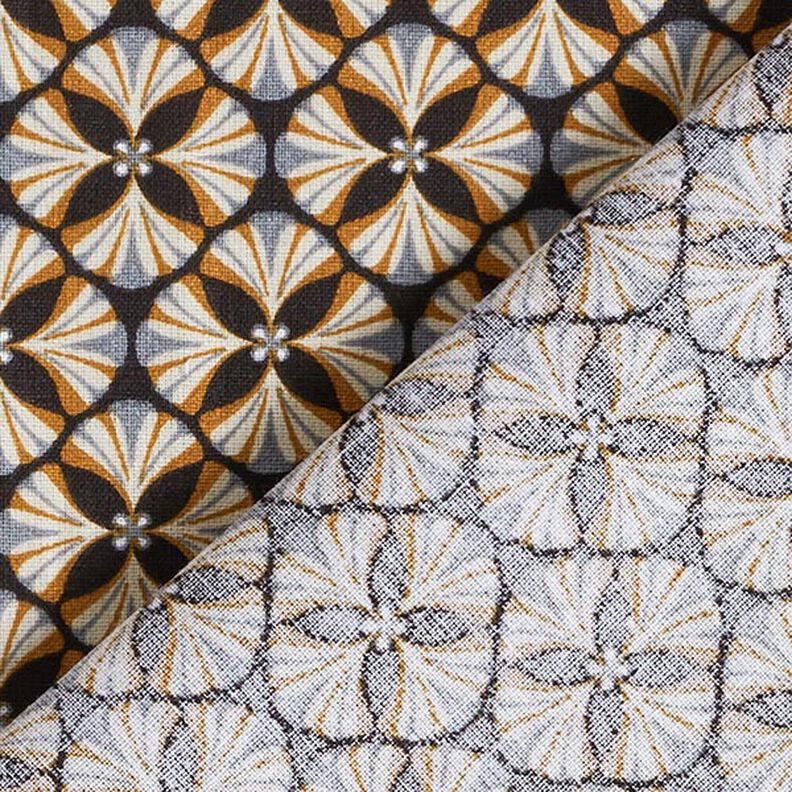 Baumwollstoff Cretonne Blumen-Kacheln – schwarz/helltaupe, image number 4