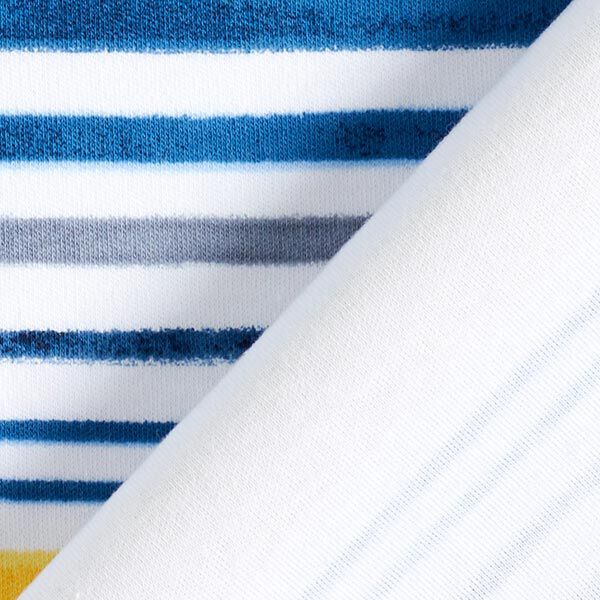 Baumwolljersey verwischte Querstreifen – weiss/blau | Reststück 70cm