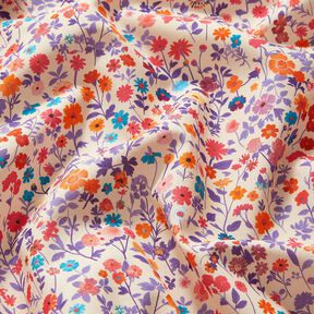 Baumwollstoff Popeline bunte Blümchen – hellbeige/lavendel, 