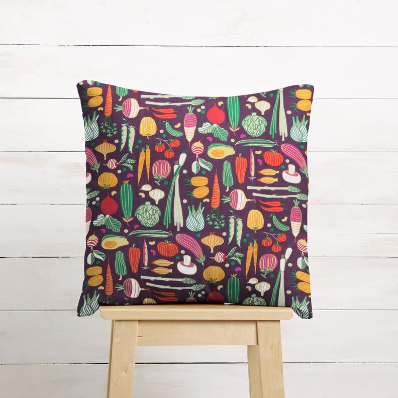 Baumwollstoff Cretonne Gemüse-Vielfalt – aubergine/grün,  image number 7