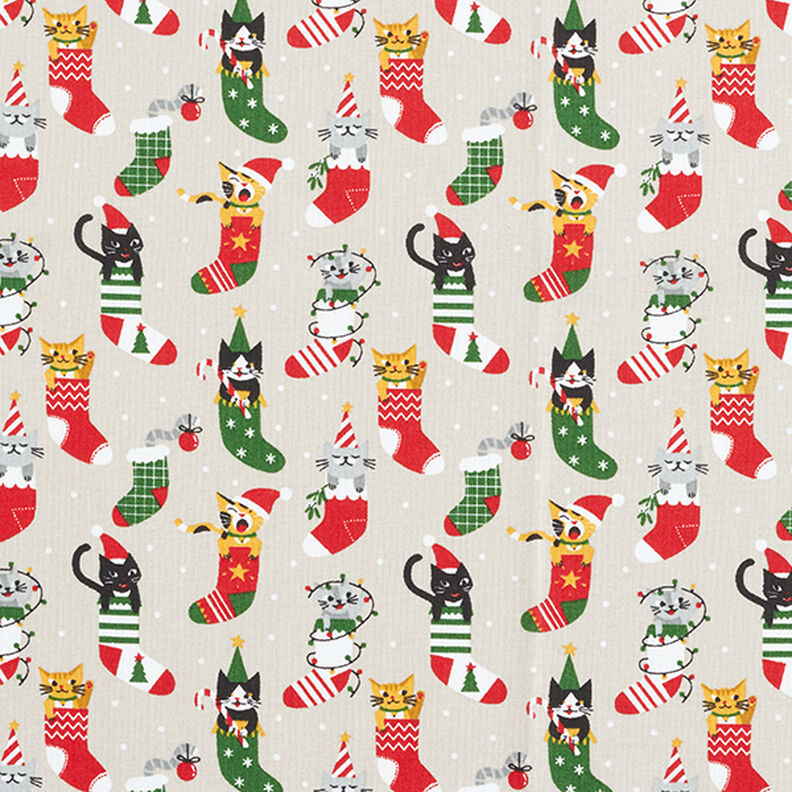 Baumwollstoff Cretonne Weihnachtskatzen – natur, image number 1