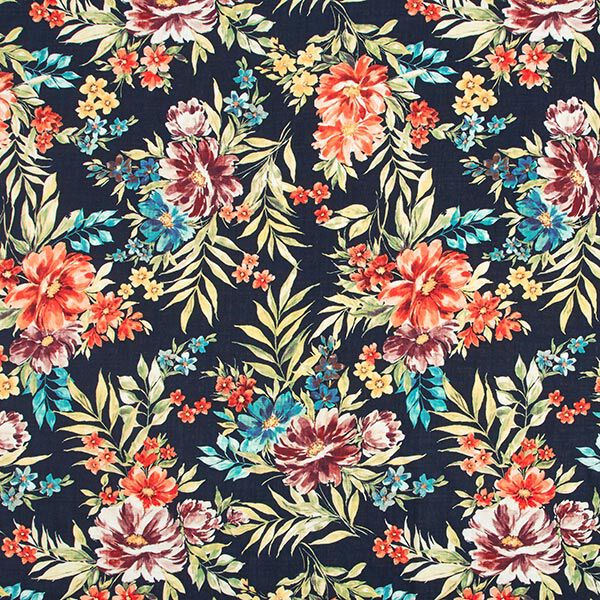 Baumwoll-Viskose-Mix Blumenbouquet – marineblau | Reststück 50cm