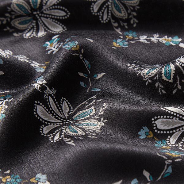Satin Blumenranken – schwarz | Reststück 100cm