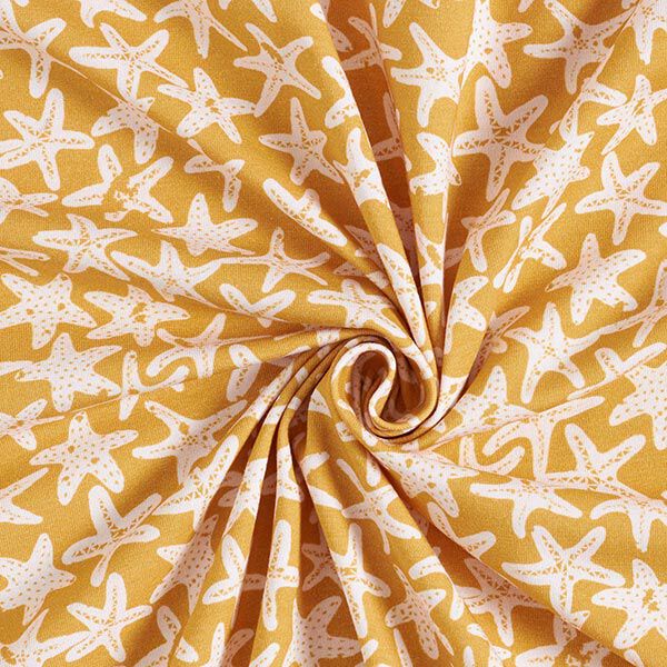 GOTS Baumwolljersey Seestern | Tula – currygelb | Reststück 100cm