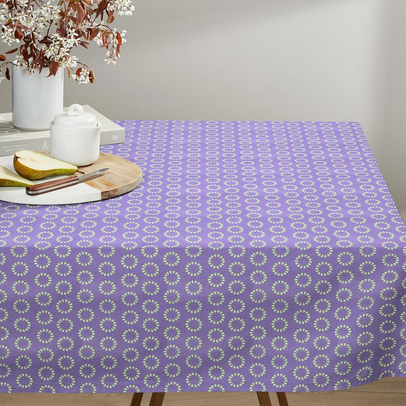 Beschichtete Baumwolle bunte Kreise – lavendel/maigrün, image number 6