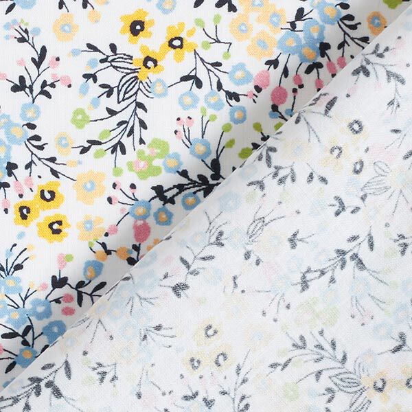 Baumwollbatist Blumenwiese – weiss/hellblau | Reststück 50cm