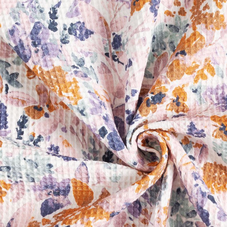 Waffelpiqué Aquarellblumen | Poppy Fabrics – weiss/lavendel, image number 3