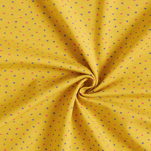 Baumwolljersey bunte Pünktchen – currygelb | Reststück 80cm