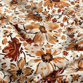 French Terry Sommersweat gezeichnete Blumen Digitaldruck &ndash; weiss/terracotta, 