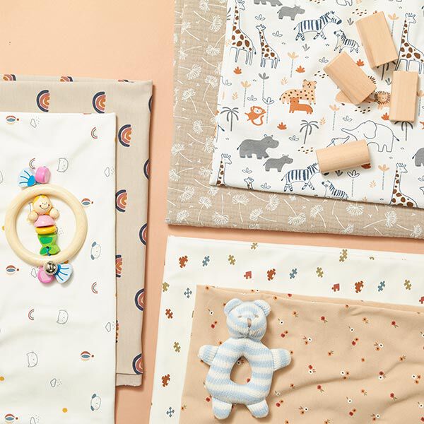 Baumwolljersey Babydschungeltiere – wollweiss | Reststück 50cm